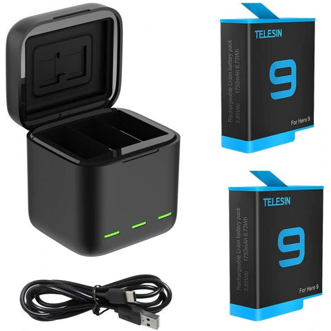 GoPro Dual Battery Charger Box + Battery Telesin Hero 9 Hero 10