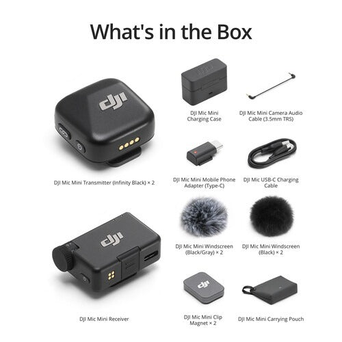 DJI Mic Mini 2-Person Compact Wireless Microphone System for Camera & Smartphone (2.4 GHz) cw