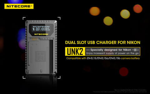 Nitecore ENEL15 UNK2 Dual Usb Slot  Charger For Nikon EN-EL15/EN-EL15a/EN-EL15b