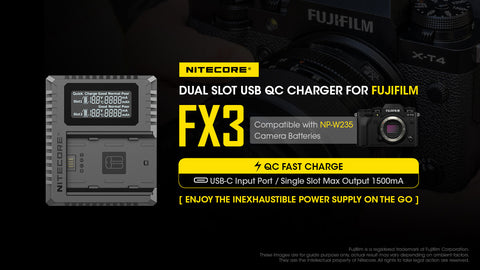 Nitecore  FX3 Slot Usb Charger For Fujifilm camera battery NP-W235
