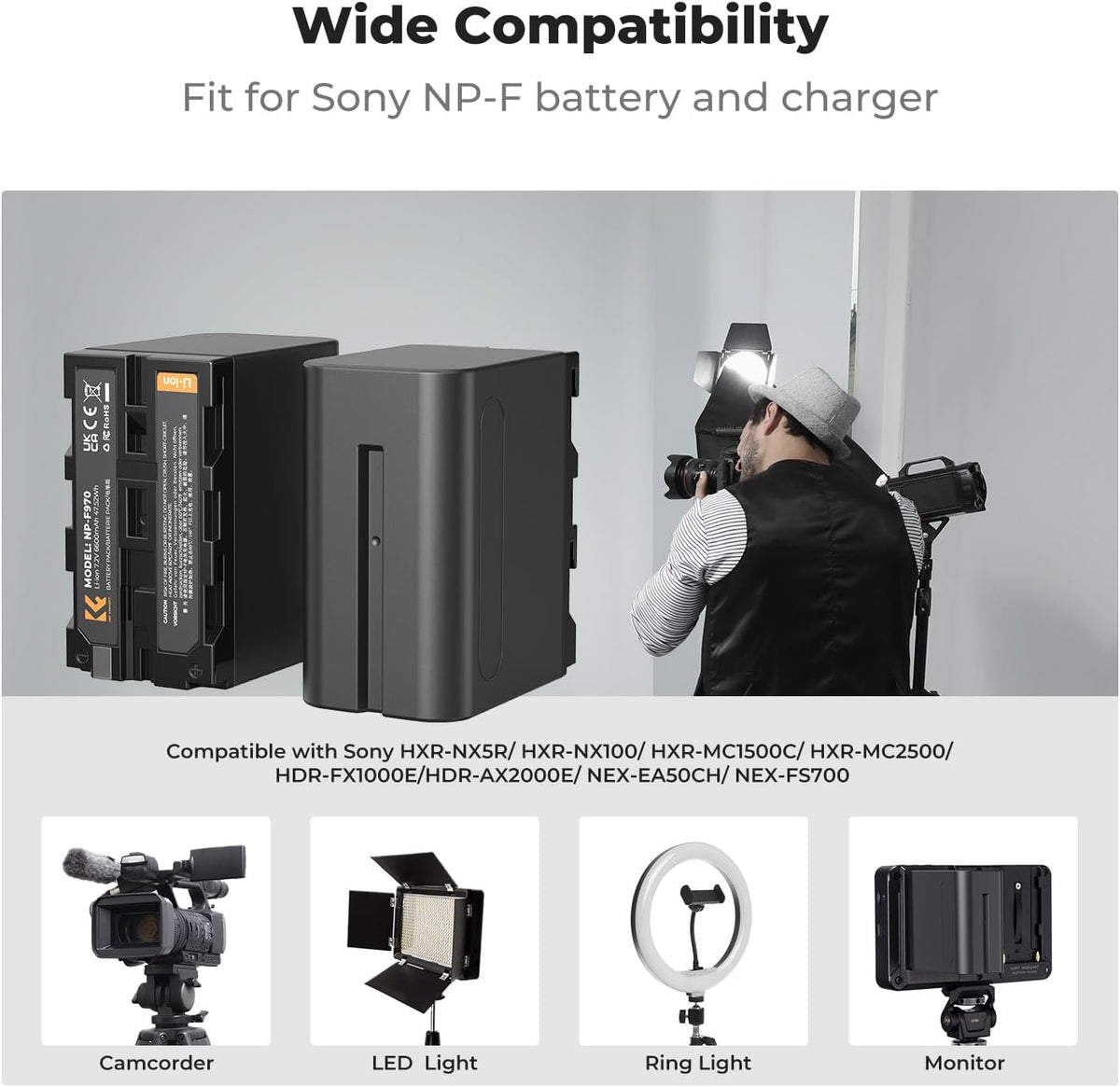 K&F Concept 2 Pack NP-F970 Battery and Dual Battery Charger Compatible with Sony NP-F970