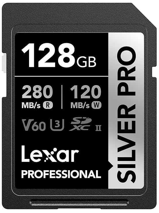 Lexar Professional 128GB / 280mb Silver PRO SDXC UHS-II Memory Card, C10, U3, V60, Full-HD & 4K Video, Up to 280MB/s Read, for Professional Photographer,