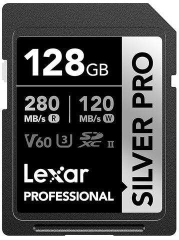 Lexar Professional 128GB / 280mb Silver PRO SDXC UHS-II Memory Card, C10, U3, V60, Full-HD & 4K Video, Up to 280MB/s Read, for Professional Photographer,