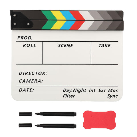 Film Clap Board, Acrylic 10"x12" Acrylic Dry Erase Director Clapboard, Professional Photography Studio Video TV Cut Action Scene Clapper Board with 5 Pcs Erasable Pen