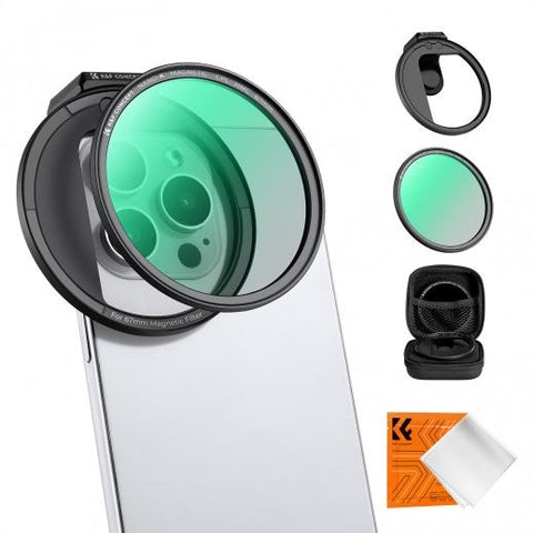 Clip On 67mm CPL Magnetic Phone Lens Filter Kit, Phone Clip with Magnetic Adapter Ring / Cold Shoe / Locking Knob, Compatible models: iPhone 15 series / 14 series / 13 series / 12 series / 11 series and other iPhone phones, Galaxy S22 S23 Ultra