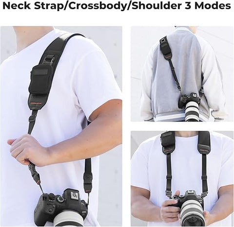 K&F KF13.184 Camera Neck Strap for Photographers, Soft Neoprene Adjustable Shoulder Belt with Zipped Pockets