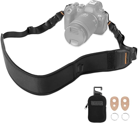 K&F KF13.184 Camera Neck Strap for Photographers, Soft Neoprene Adjustable Shoulder Belt with Zipped Pockets