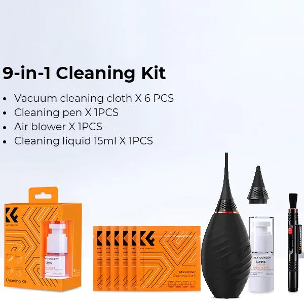 K&F Concept SKU.2147 9 in 1 Professional Camera Lens Cleaning Kit for Optical Equipment – Black