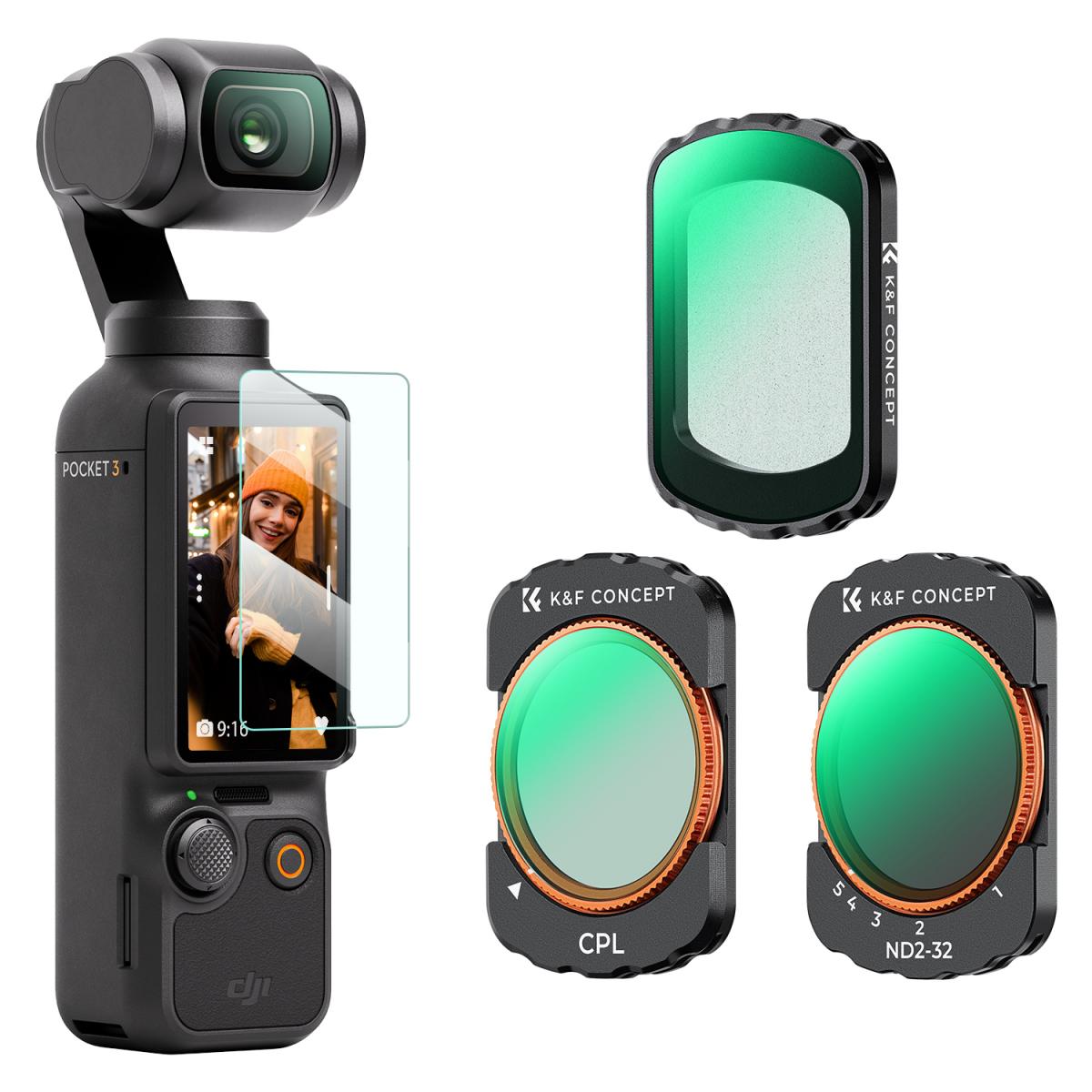 K&F DJI Osmo Pocket 3 Filter Set - CPL, Black Mist 1/4, VND (1-5 Stops) SKU.2148