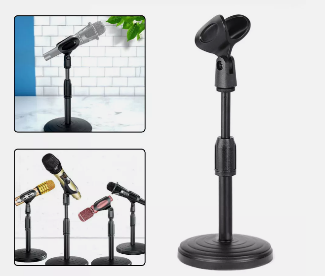 Desktop Microphone Stand, Upgraded Adjustable Table Mic Stand with Mic Clip