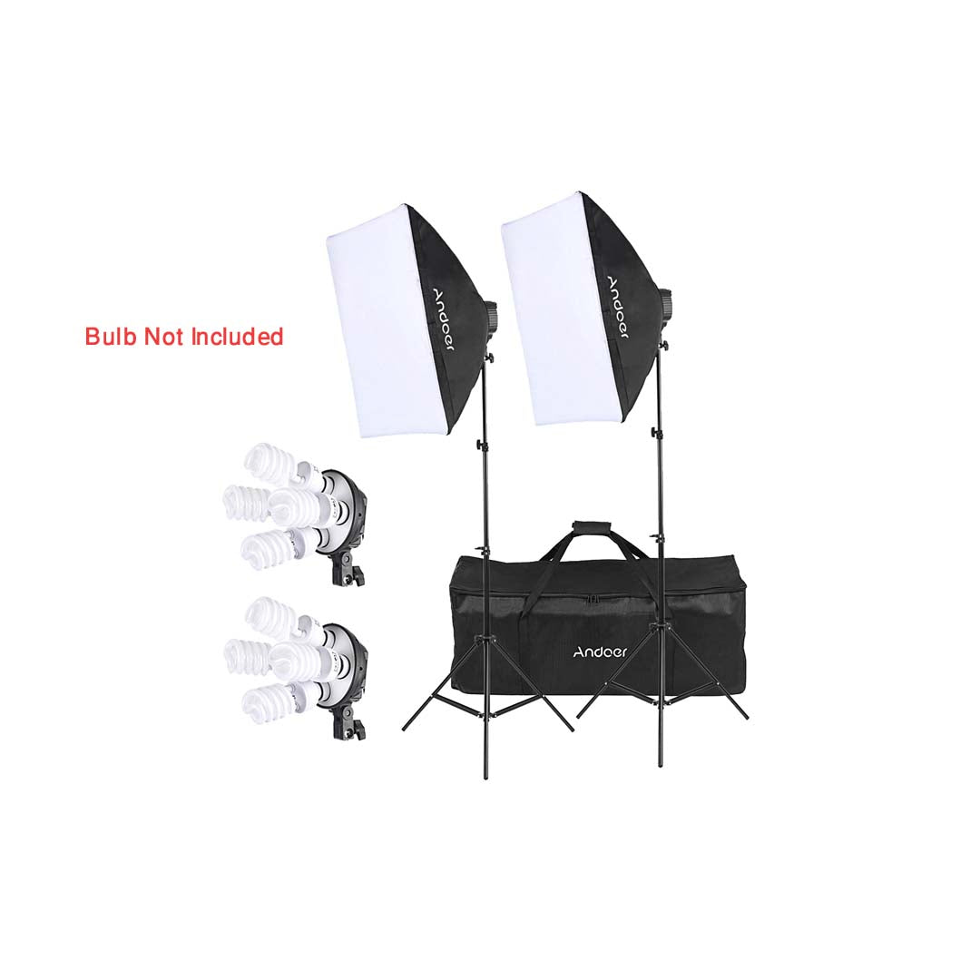 Andoer Studio Photo Lighting Kit with 2 * Softbox / 2 * 4in1 Bulb Socket / 2 * Light Stand / 1 * Carrying Bag