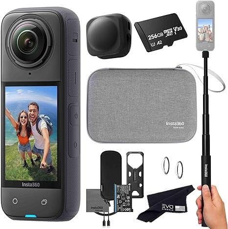 Insta360 X4 Travel Bundle-8K Waterproof 360 Action Camera with 1/2" 48MP Sensors, 8K 360 HDR Video, 72MP 360 Photo, AI Editing |Bundle Includes Carry Case, Selfie Stick, Lens Cap
