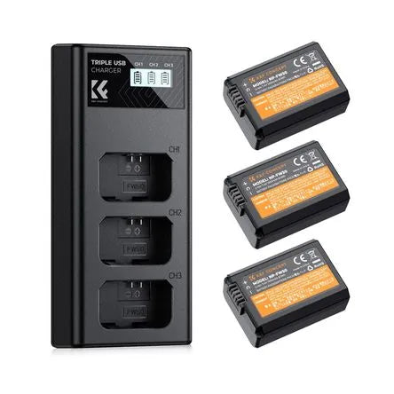 K&F Concept Triple Charger + 3 NP-FW50 Batteries - KF28.0037