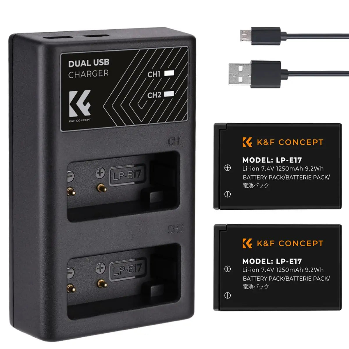 K&F Concept Canon LP-E17 Battery kit – 2 Batteries and Dual Charger (KF28.0014)