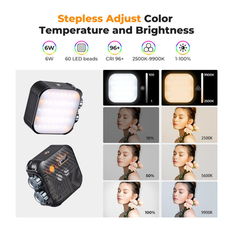 K&F Concept KF34.036V2 2500K-9900K CRI 96+ Rechargeable Mini LED RGB Video Light