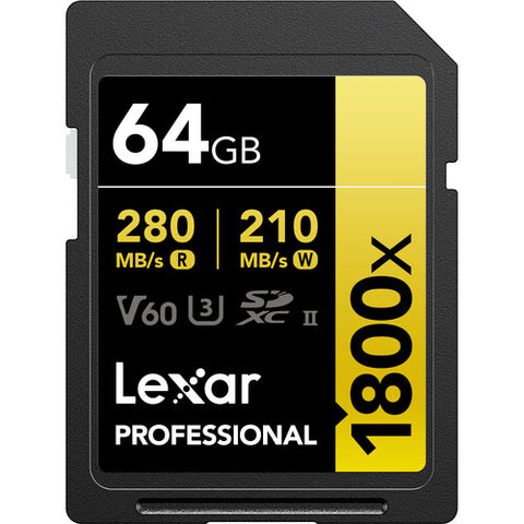 Lexar 64GB 280MB Professional 1800x UHS-II SDXC Memory Card (GOLD Series)