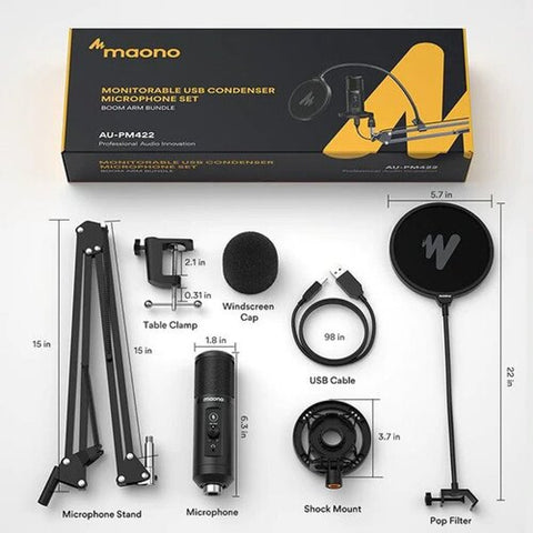 Maono AU-PM422 USB Microphone Podcast Zero Latency Monitoring USED- PM422241502101397