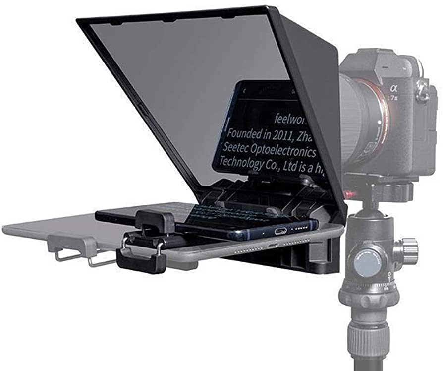 Feelworld TP2A Teleprompter Kit for DSLR Camera,Smartphone and Tablet,Support APP with Remote Control and Lens Adapter Rings