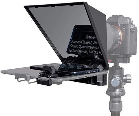 Feelworld TP2A Teleprompter Kit for DSLR Camera,Smartphone and Tablet,Support APP with Remote Control and Lens Adapter Rings