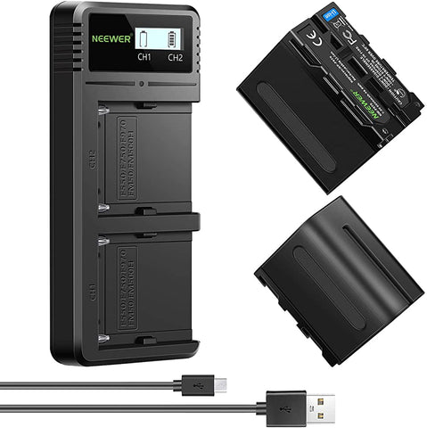 Sony F970 Replacement Batteries and Dual USB Charger for Sony