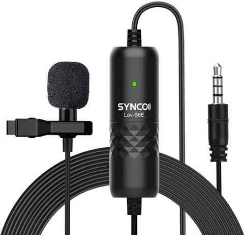 Synco Lav-S6E Omnidirectional Lavalier Microphone with 3.5mm Connector & Camera/Smartphone Sensor