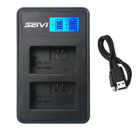 LCD USB Dual Charger for Sony NP-FW50, NP-FW 50, NPFW50 InfoLITHIUM W-Series Battery